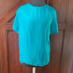 Angela Tone Womens Turquoise Short Sleeve Silk Blouse